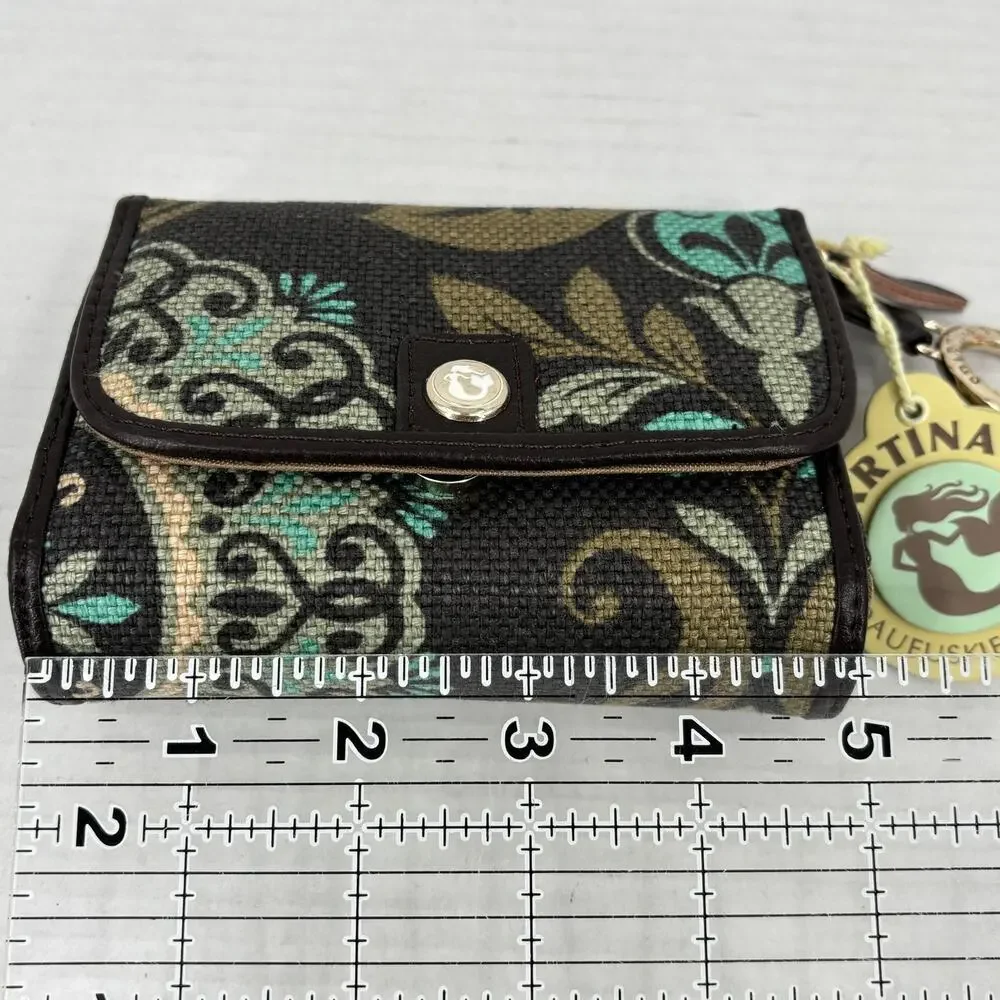 Spartina Drifter Mini Cosmetic Case Brown Turquoise Linen Leather Travel